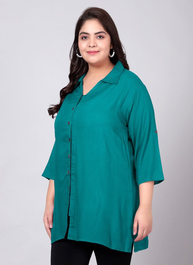 Indietoga Plus Size Classic Spread Collar Longline Casual Shirt - Image 4